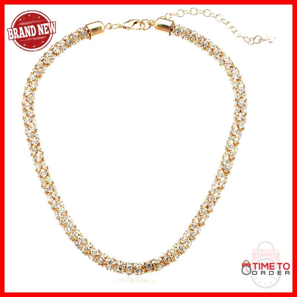 Gold Tone Crystal Collar Necklace, 16 Inch with Lobster Clasp